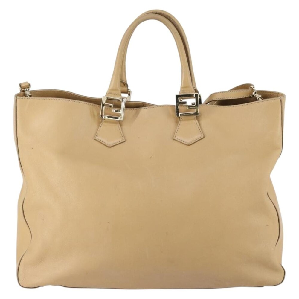 Fendi Leather Tote Bag Beige